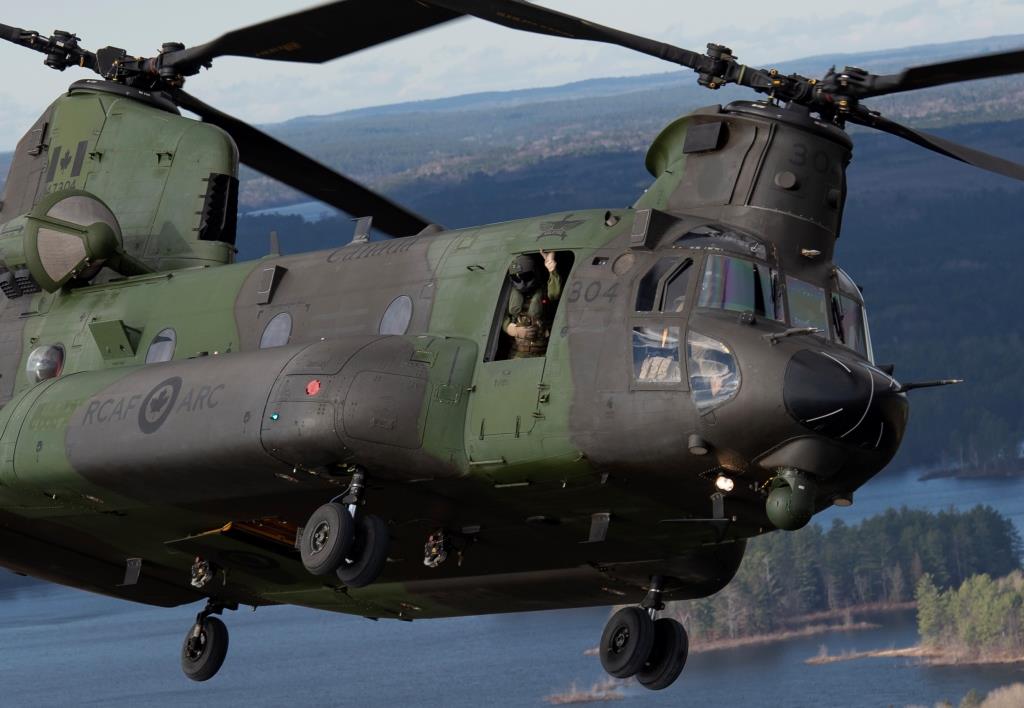The CH-147F Chinook is an advanced, multi-mission helicopter, used to transport equipment and personnel 